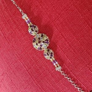 Multigemstone Medallion Cocktsil Toggle Bracelet in Sterling Silver 14.20ctw